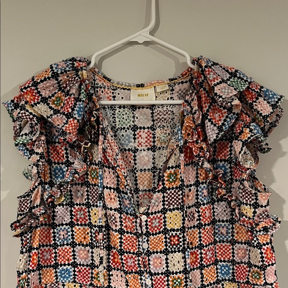 Maeve Multicolor Checkered Ruffle Blouse - Picture 3 of 9